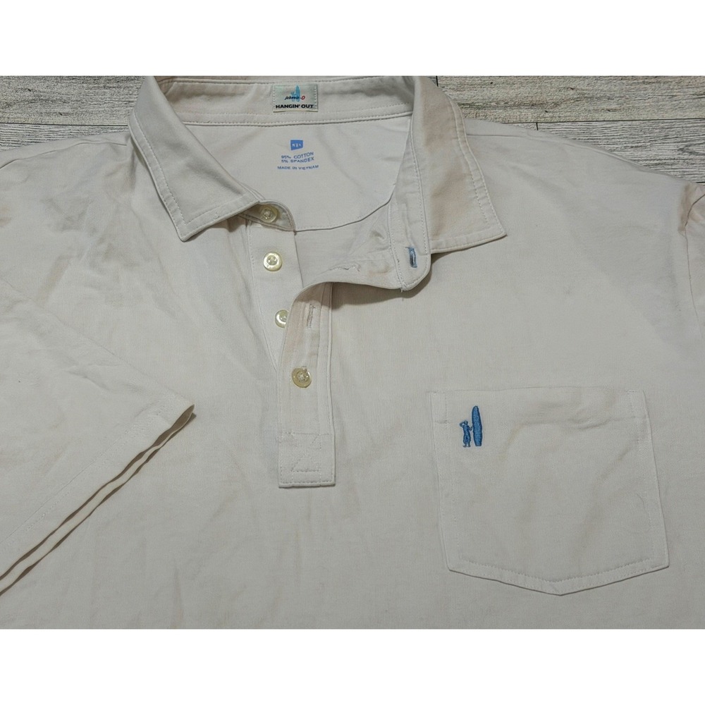 Johnnie-O Hangin Out Mens XXL Polo Shirt Off White Short Sleeve Surfer Logo